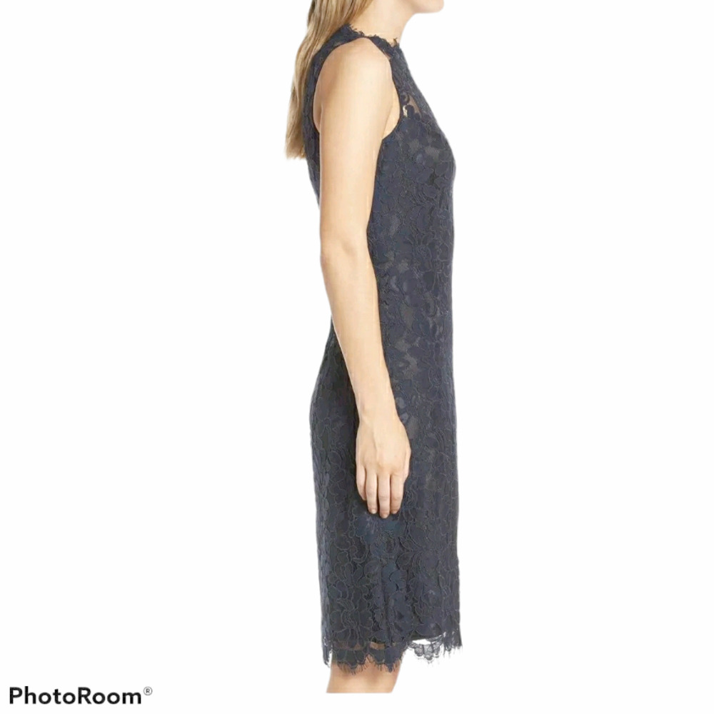 Eliza J Navy Blue Lace over Sleeveless Sheath Dress NWT Size 12 - Picture 11 of 12